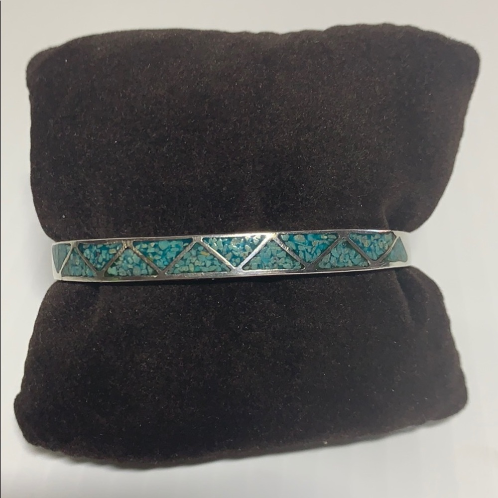 Antique turquoise & sterling silver slip on bangle - Picture 2 of 6